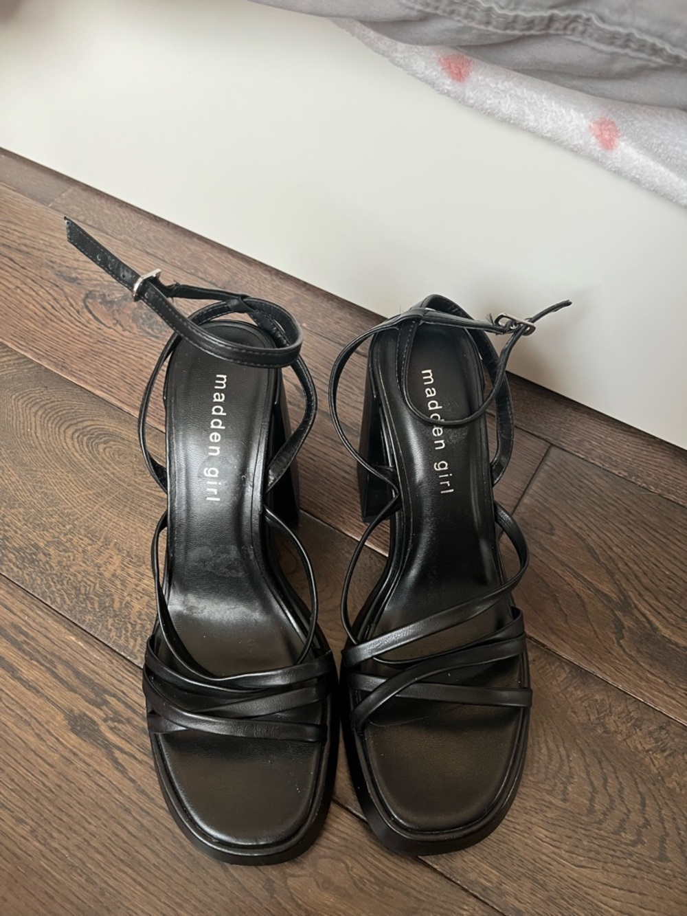 Madden Girl Black Strappy Ankle-Tie Block Heel Sandals